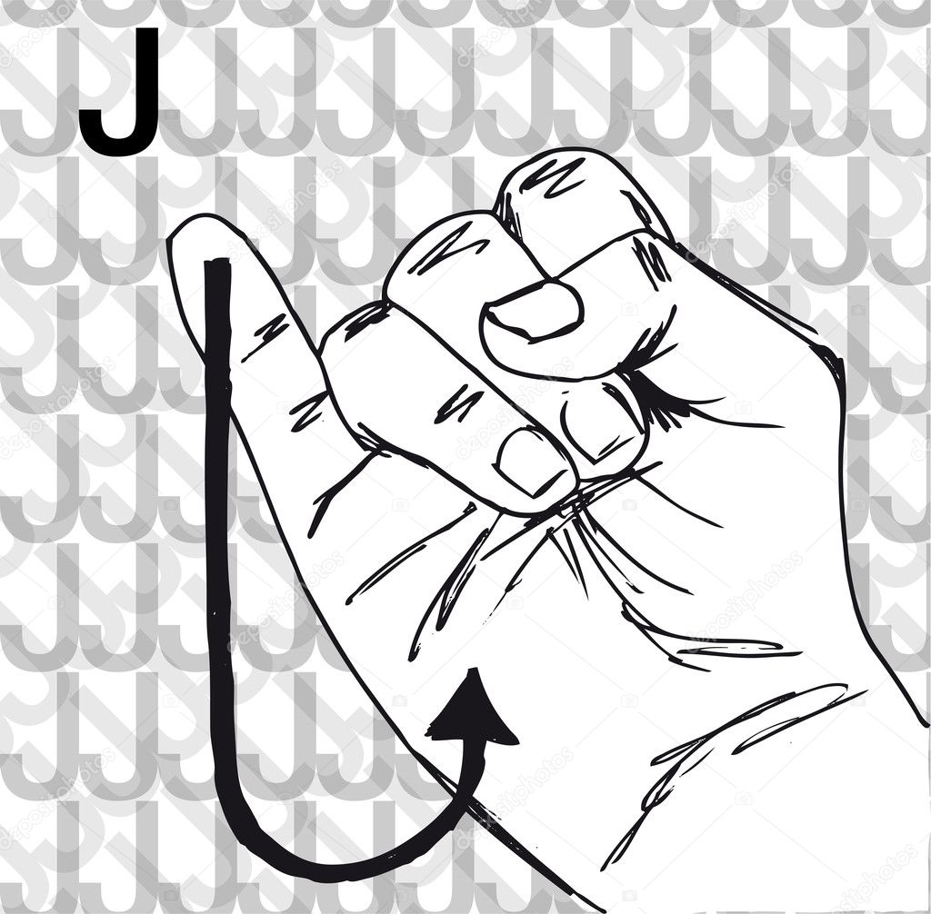 Sketch of Sign Language Hand Gestures, Letter J.