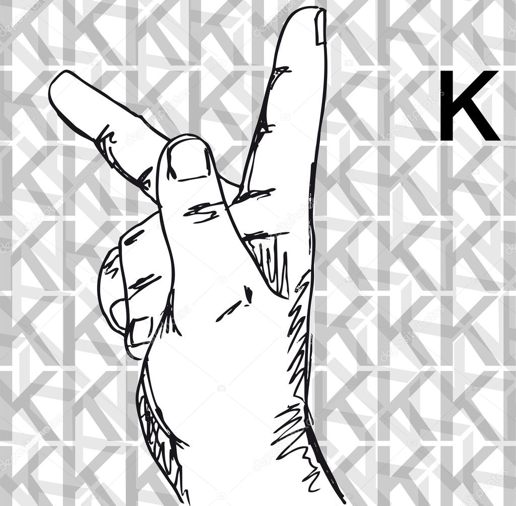 Sketch of Sign Language Hand Gestures, Letter K.