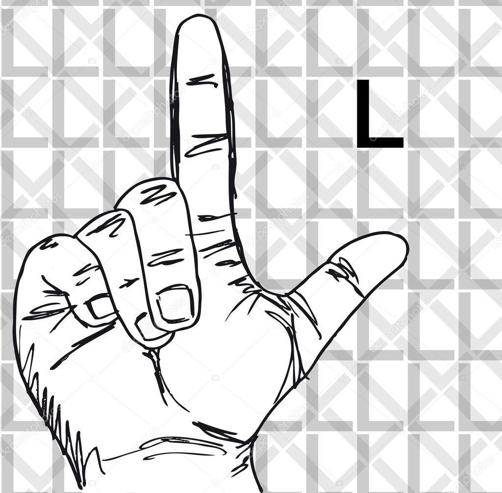 Sketch of Sign Language Hand Gestures, Letter L.