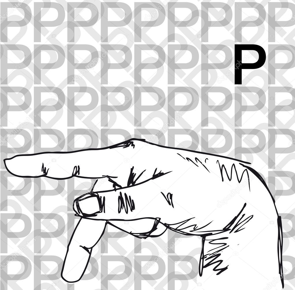 Sketch of Sign Language Hand Gestures, Letter P.