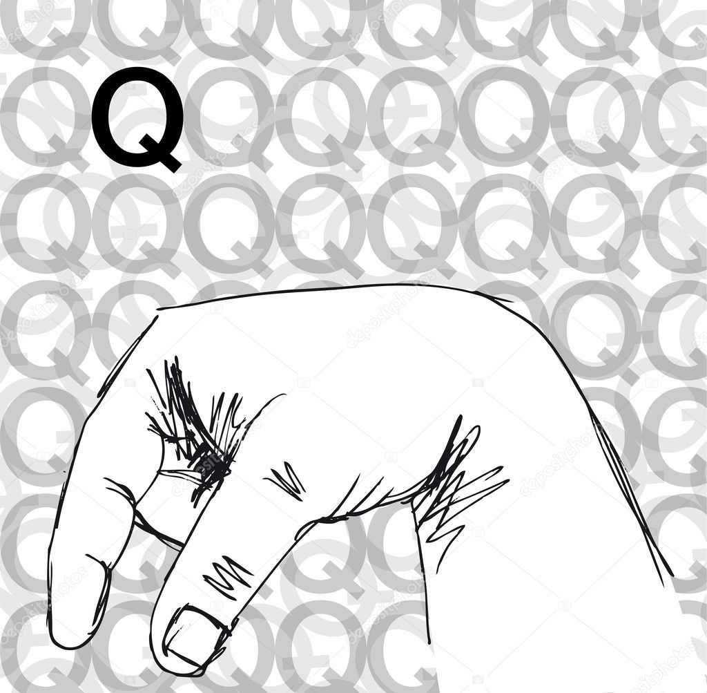 Sketch of Sign Language Hand Gestures, Letter Q.