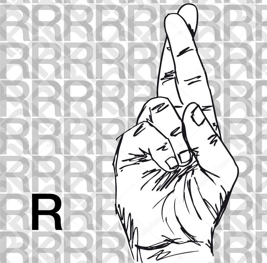 Sketch of Sign Language Hand Gestures, Letter R.