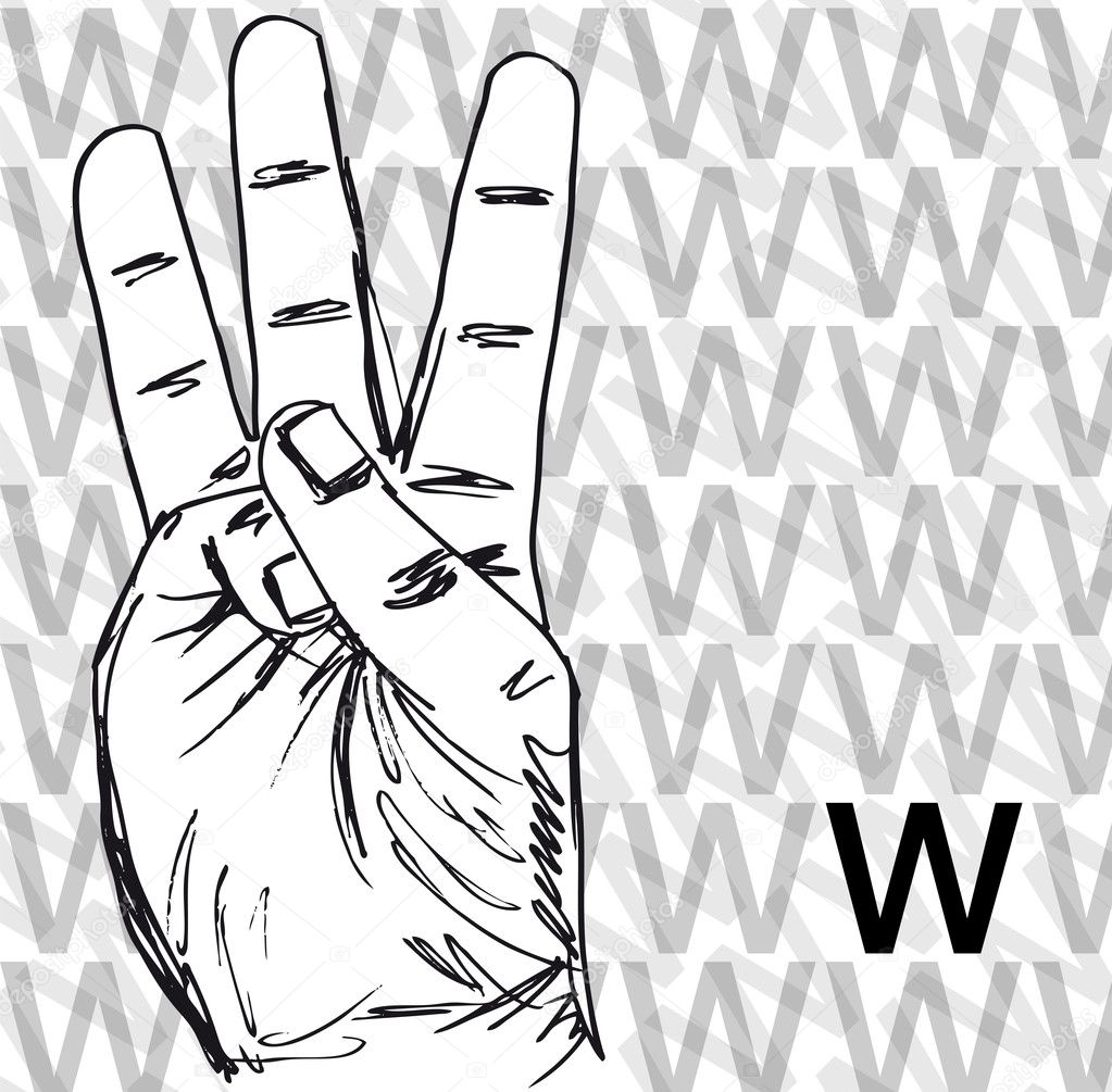 Sketch of Sign Language Hand Gestures, Letter W.