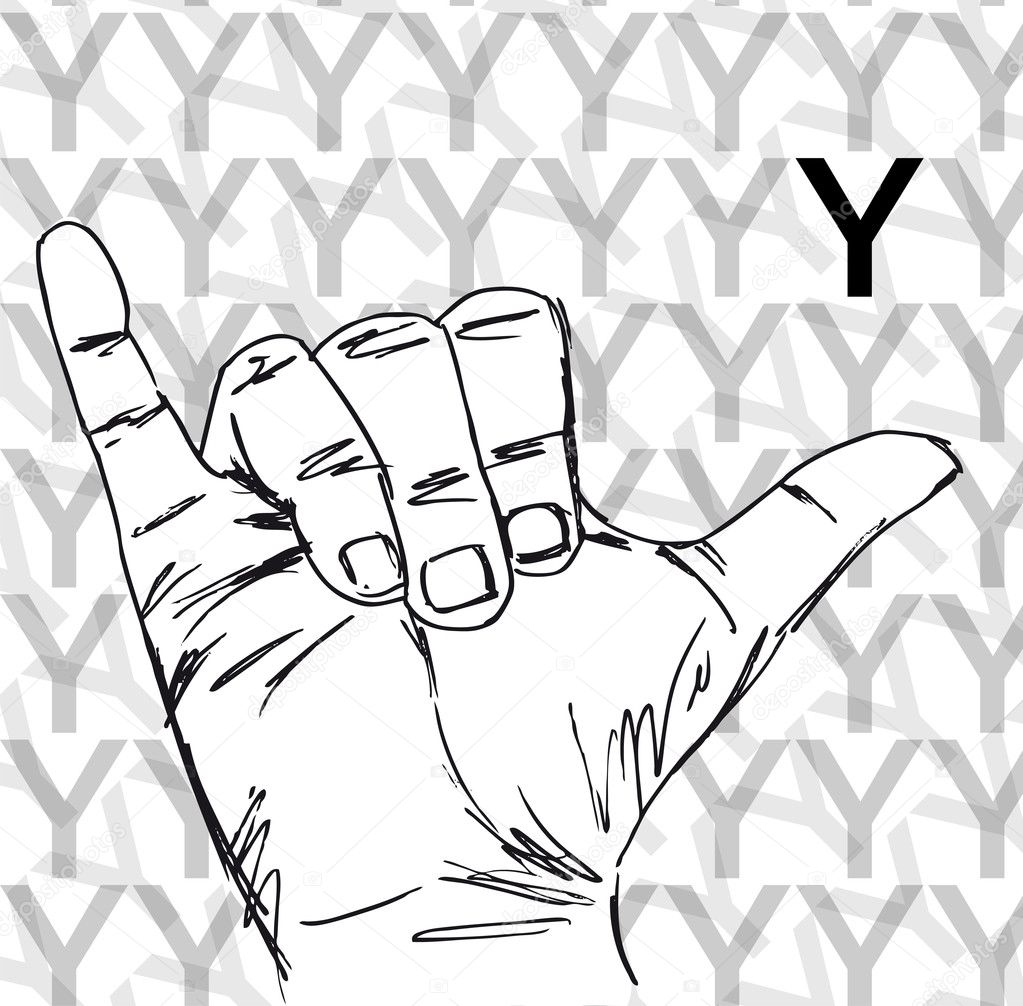 Sketch of Sign Language Hand Gestures, Letter Y.