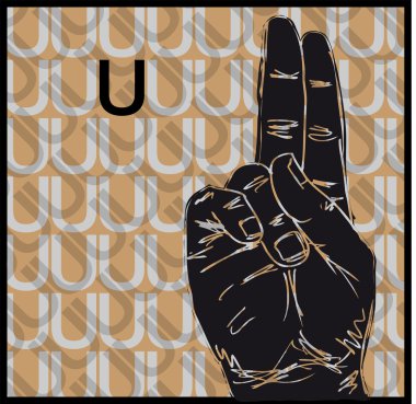 Sketch of Sign Language Hand Gestures, Letter U. Vector illustration clipart