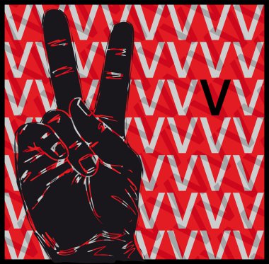 Sketch of Sign Language Hand Gestures, Letter V. Vector illustration clipart