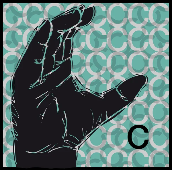Náčrt aktivní znakové řeči gesta rukou, písmeno c. vektorové ilustrace — Stockový vektor