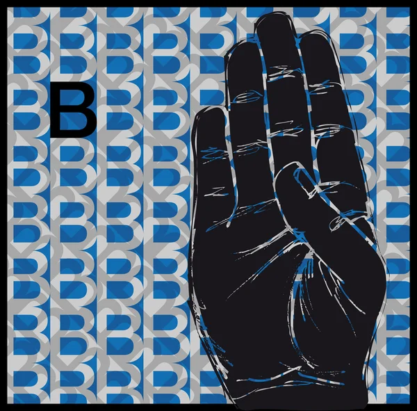 Bosquejo de los gestos de la mano del lenguaje de señas, letra B. Ilustración vectorial — Vector de stock