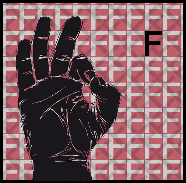 Vázlat a jelnyelv kézmozdulatok, levél F. vektoros illusztráció — Stock Vector