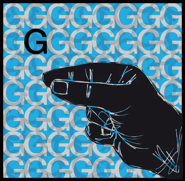 Schizzo dei gesti della mano del linguaggio dei segni, Lettera G. Illustrazione vettoriale — Vettoriale Stock