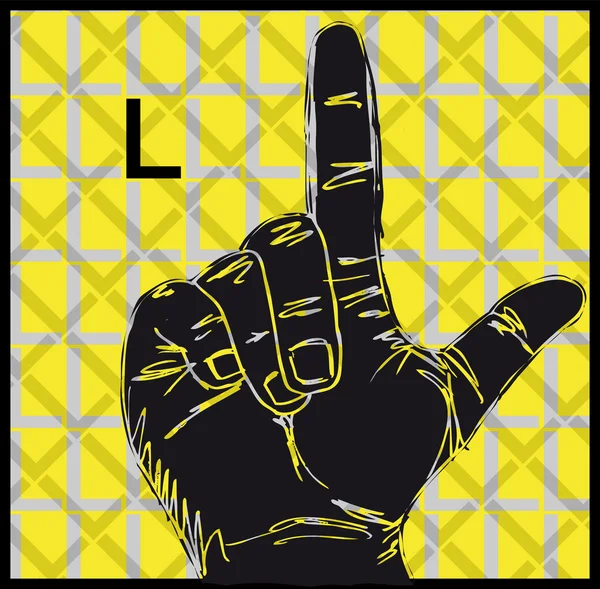Schizzo dei gesti della mano del linguaggio dei segni, Lettera L. illustrazione vettoriale — Vettoriale Stock