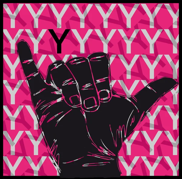 İşaret dili el hareketlerinin çizimi, Y harfi vektör illüstrasyonu — Stok Vektör