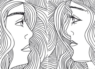 Abstract sketch of women face. Vector illustration. clipart