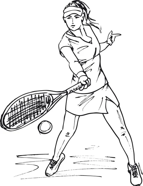 Skica ženy s tenisovou raketu. vektorové ilustrace — Stockový vektor