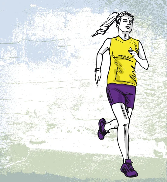 Robot resmini kadın maraton koşucusu. vektör çizim — Stok Vektör