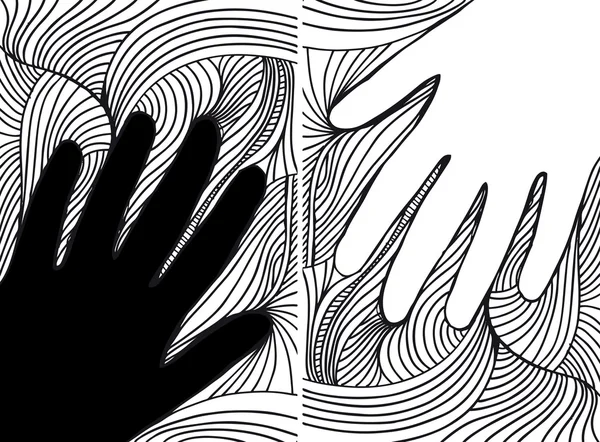 สเก็ตช์ของมือบนพื้นหลังนามธรรม ภาพเวกเตอร์ — ภาพเวกเตอร์สต็อก