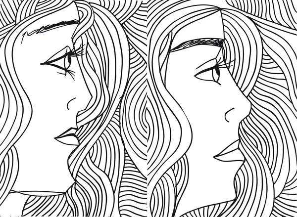 Esbozo abstracto de la cara de las mujeres. Ilustración vectorial . — Vector de stock