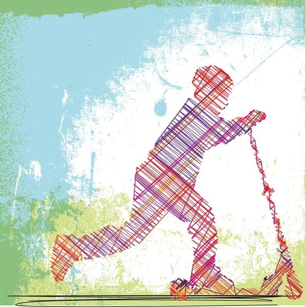 Bosquejo abstracto del chico con su scooter. Ilustración vectorial — Vector de stock