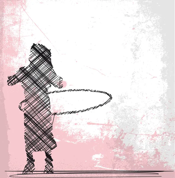 Abstract Sketch of Young girl playing with hula hoop. vetor doente — Vetor de Stock