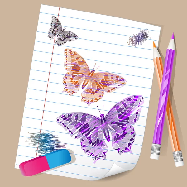 Färgpennor med fjärilar — Stock vektor