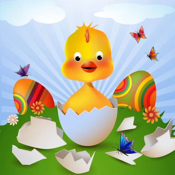 Aranyos húsvéti csirke tojáshéj — Stock Vector