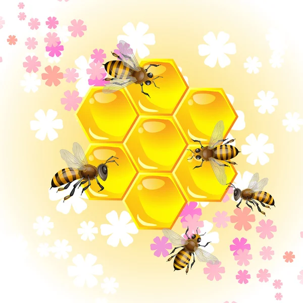 Fondo floral con abejas — Vector de stock