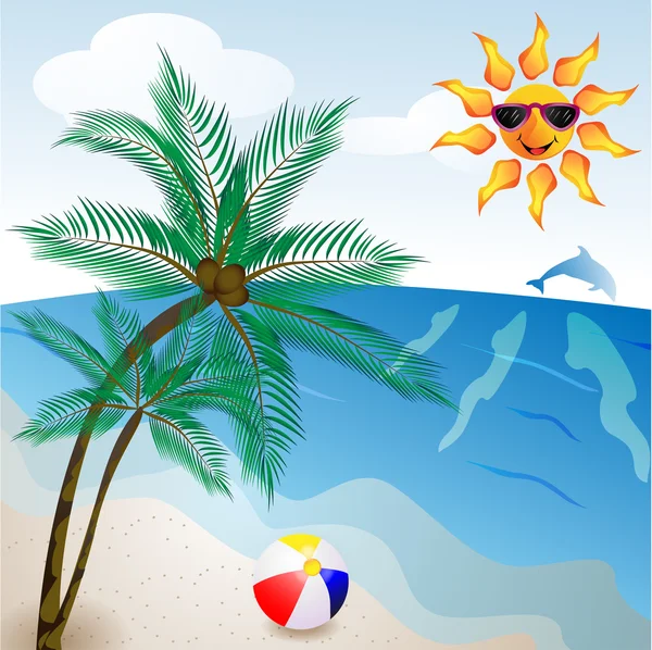 Praia com palmeira — Vetor de Stock