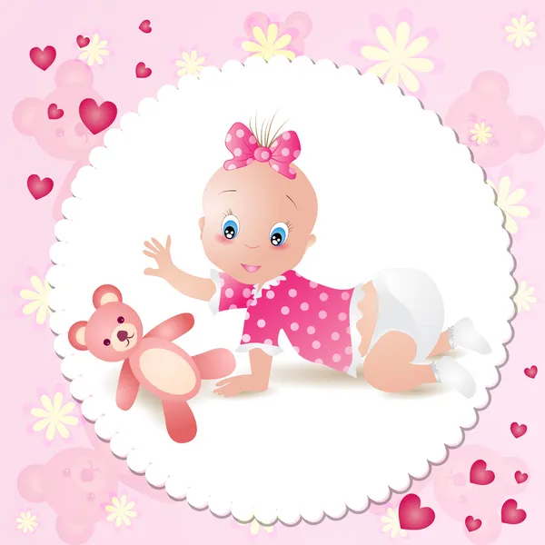Menina bebê com ursinho de pelúcia — Vetor de Stock