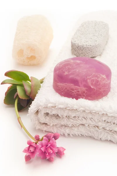 Purple soap and flower — Stock Photo, Image
