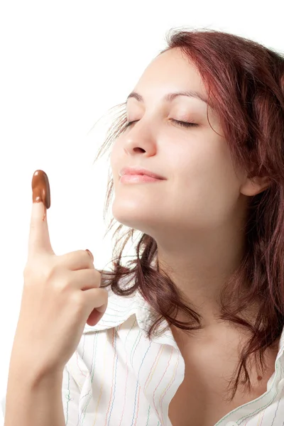Woman Smelling Chocolate Spread — Stock Photo, Image