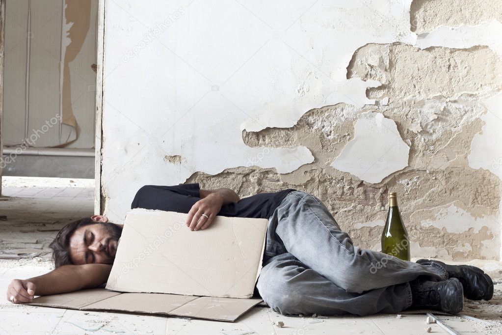 Sleeping Beggar with Cardboard