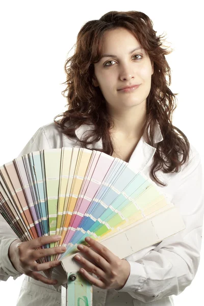 颜色色板的女人 — 图库照片