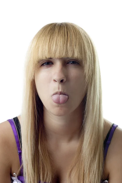 女性が彼女の舌を出す — ストック写真