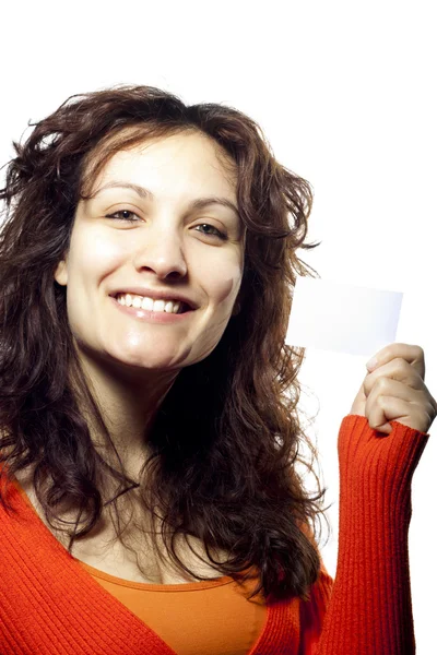 Woman with Business Card — Stock Photo, Image