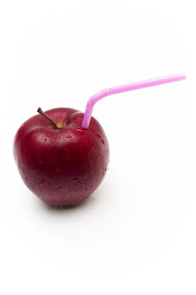 Red Apple with Straw — Stock Photo, Image