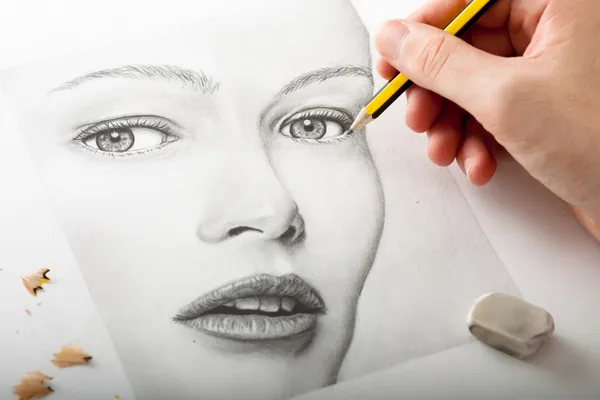 Drawing a Woman Face — Stock Photo, Image