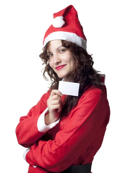Santa Woman with Blank Ticket — Stock Photo, Image