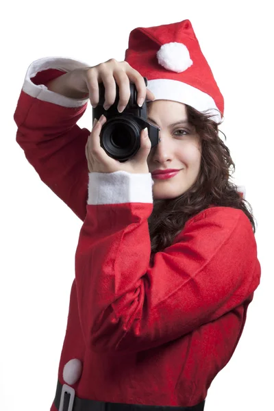 Noel Baba kadın kamera ile — Stok fotoğraf