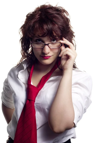 Kvinde med briller og slips - Stock-foto