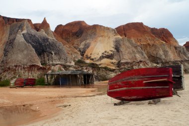 Rafts on the beach of Morro Branco clipart