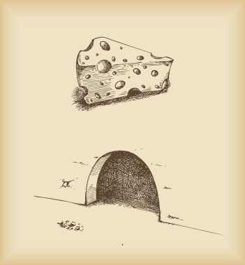 Cheese and mouse hole -drawing clipart