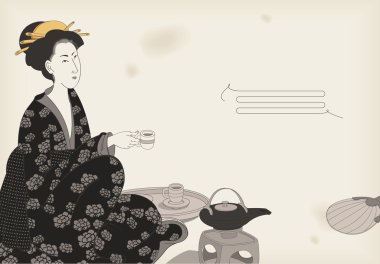 çay-Japon style çizim içme kadın