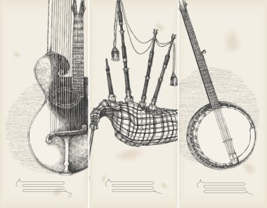 Music theme banners -traditional instruments clipart