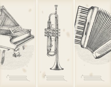 Music theme drawings -retro banners clipart