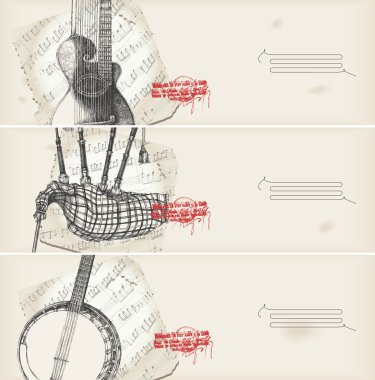 Music theme banners -traditional instruments clipart