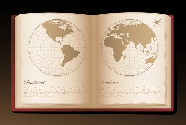 Eski atlas kitap — Stok Vektör