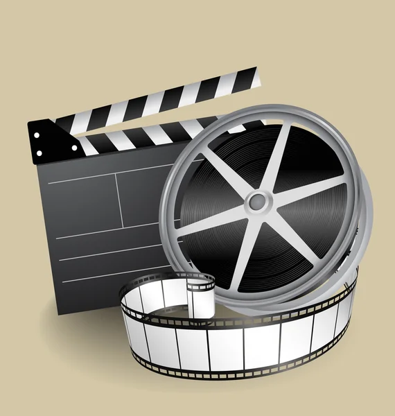 ベクトル映画機器 - フィルム ストリップ、クラッパー、フィルム押さえローラー — ストックベクタ
