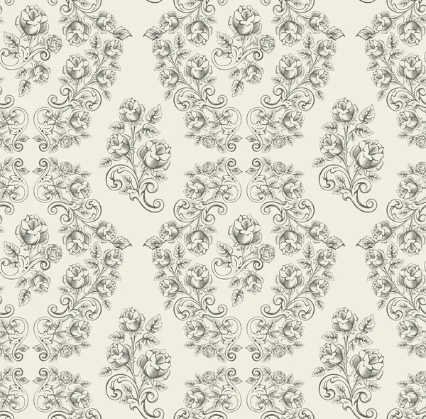 Seamless rose pattern- grey — Stock Vector