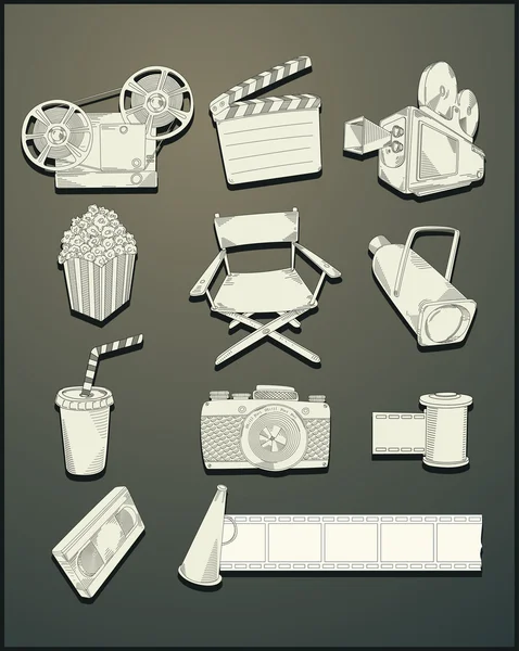 Line drawing movie objects — Stock Vector