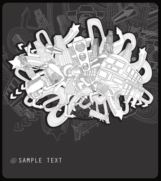 Line drawing chaotic city — Stock Vector